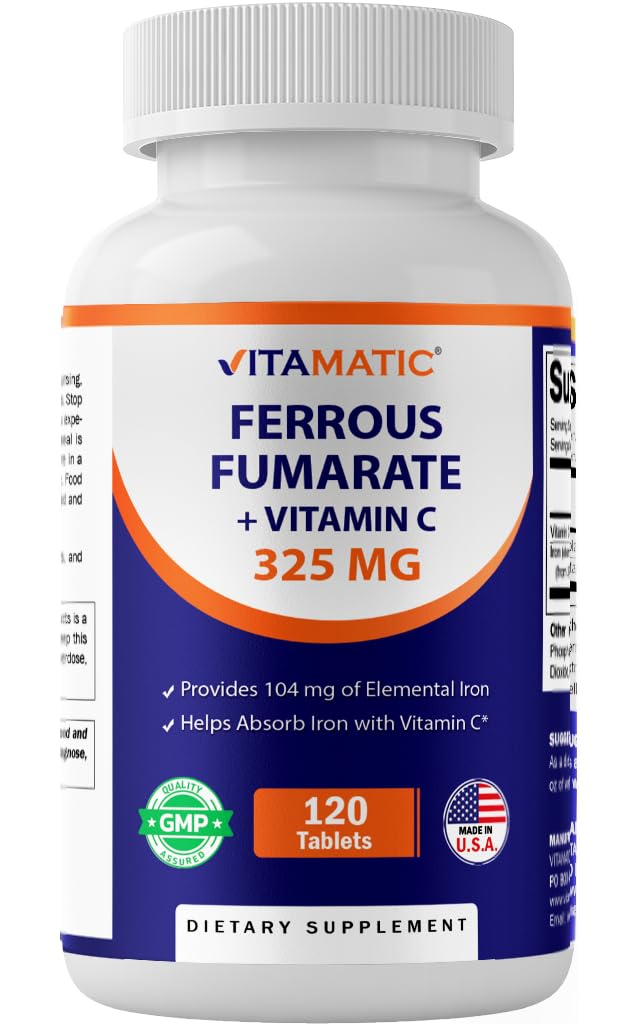 Vitamatic Ferro Fumarato tableta 325 mg en empaque compacto para uso diario.