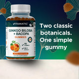 Vitamatic Ginkgo-Bacopa Gummies: sabor durazno natural para una experiencia agradable.