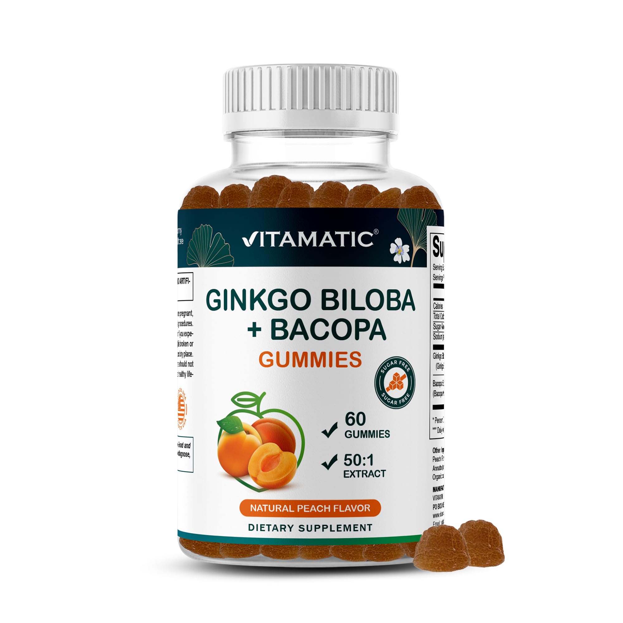 Vitamatic Ginkgo-Bacopa Gummies: empaque práctico para uso diario.