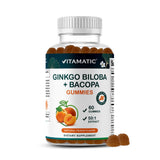 Vitamatic Ginkgo-Bacopa Gummies: empaque práctico para uso diario.