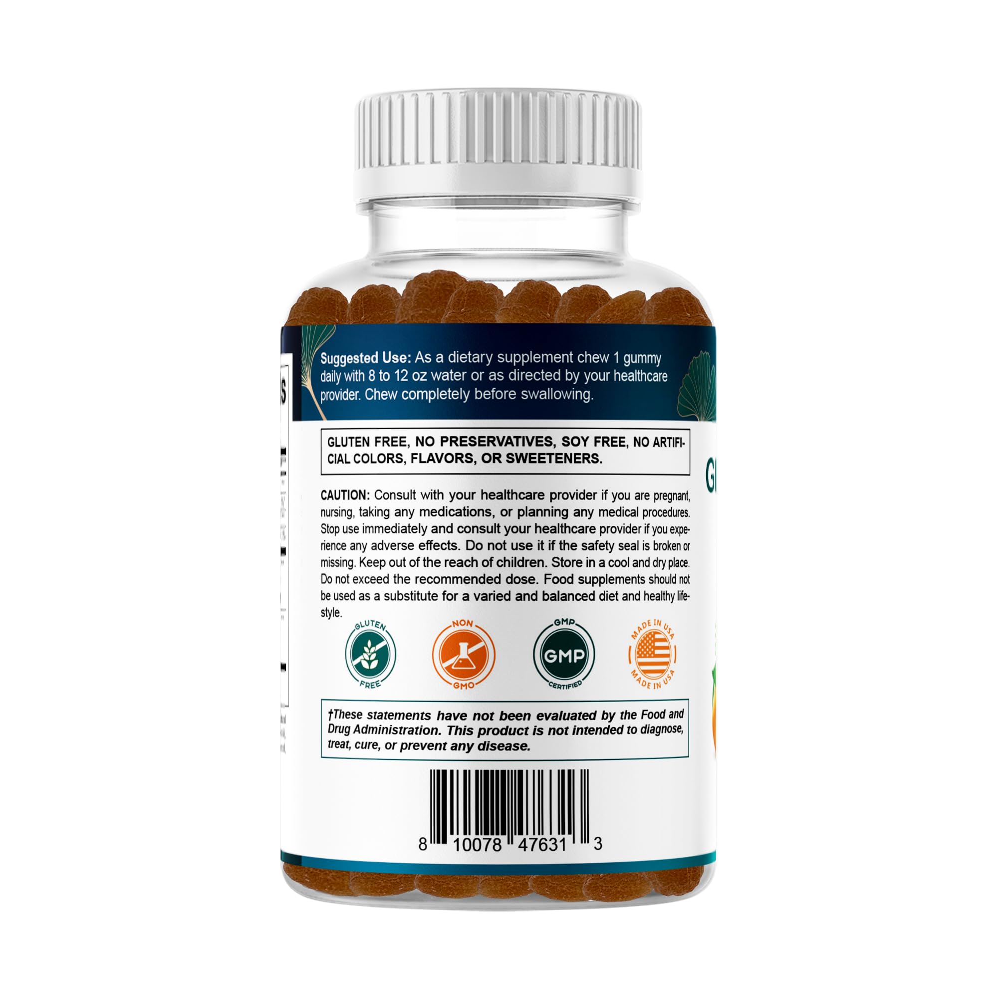 Vitamatic Ginkgo-Bacopa Gummies: opción vegana y libre de organismos modificados para la dieta consciente.