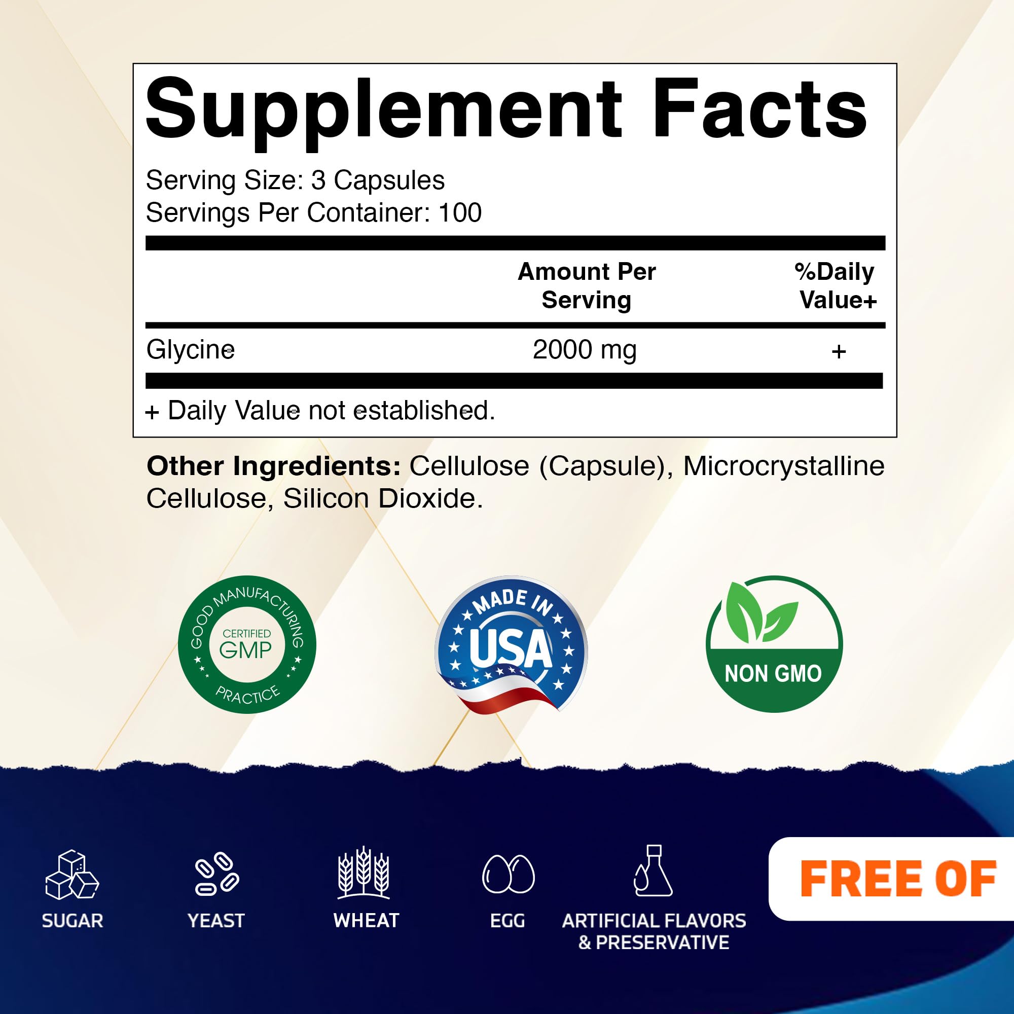 Vitamatic Glycine, dosis de 2000 mg por porción para una ingesta diaria estable.