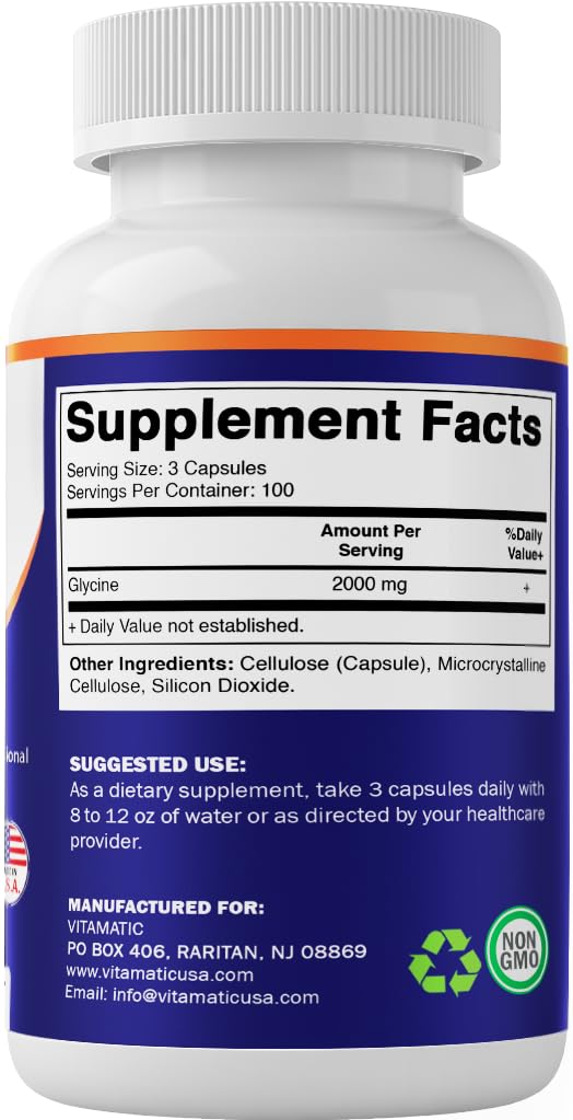 Vitamatic glicina: empaque frontal con información de fabricación