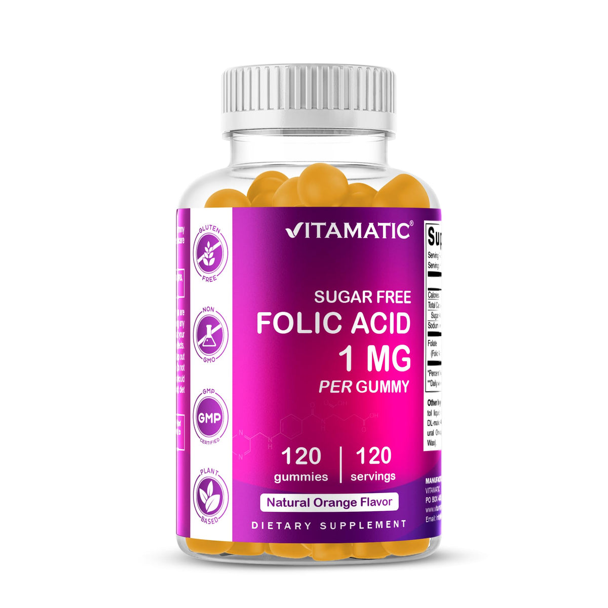 Gominolas Vitamatic ácido fólico 1000 μg, frente, sabor agradable.
