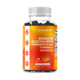Vitamatic gominolas frente al bote de naranja para articulaciones.
