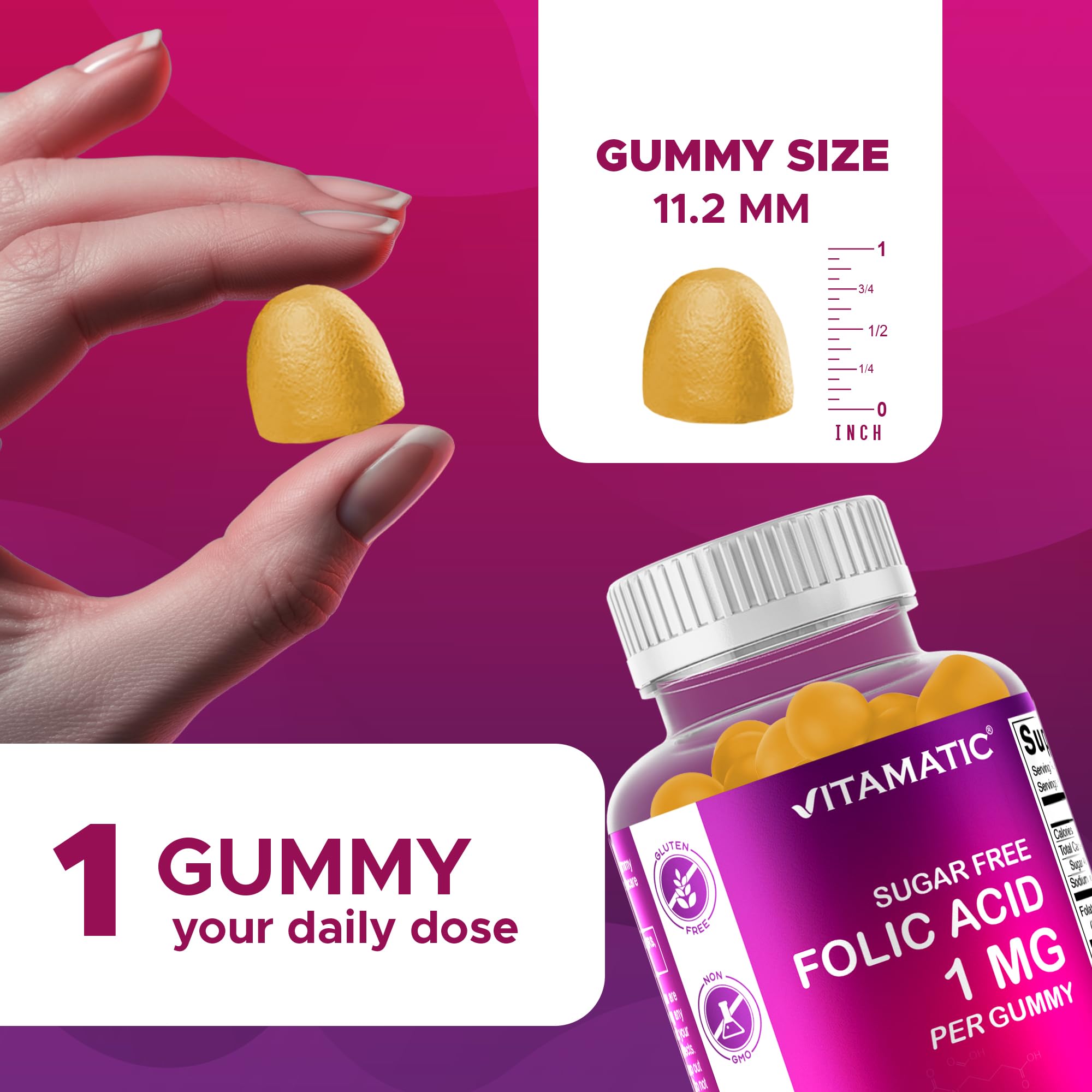 Gominolas Vitamatic sabor naranja natural para ingesta diaria.