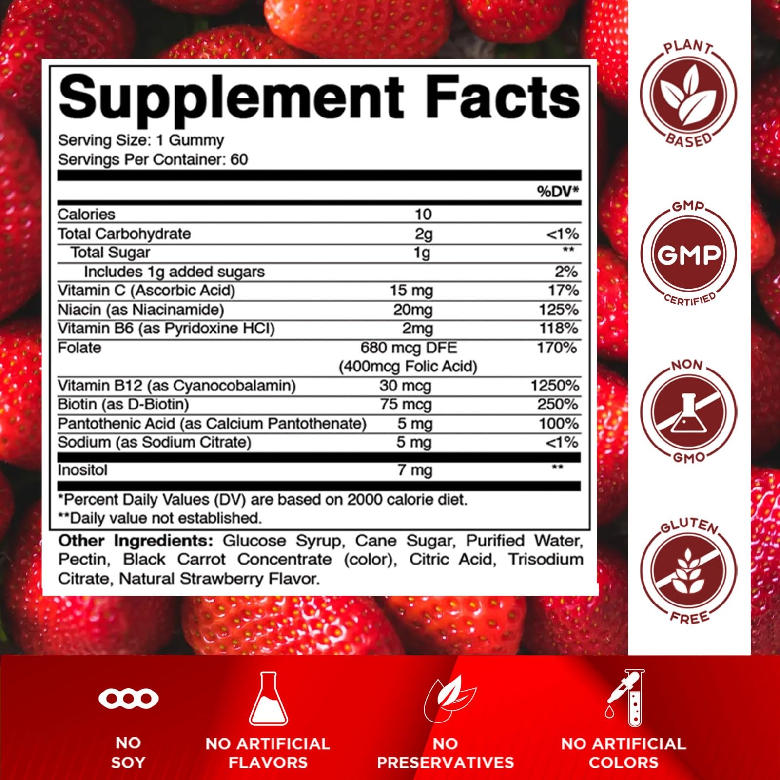 Gomitas del complejo B con vitamina C e inositol, sabor fresa