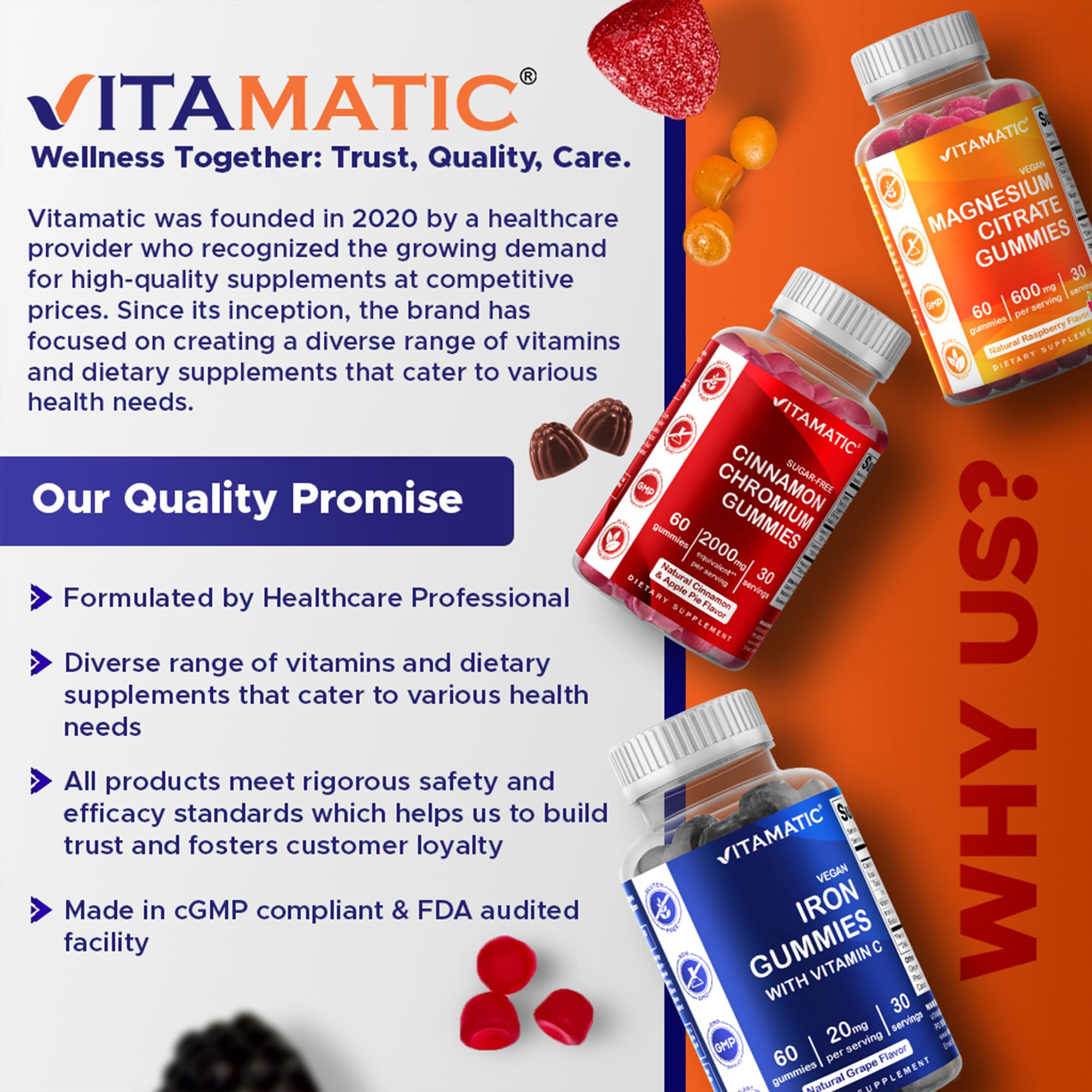 Envase de 60 gomitas Vitamatic, opción práctica para la rutina diaria.