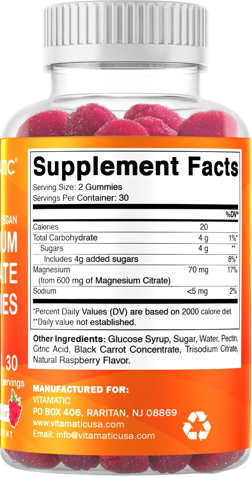 Ingredientes vegetales en Vitamatic magnesio, sin colorantes artificiales.
