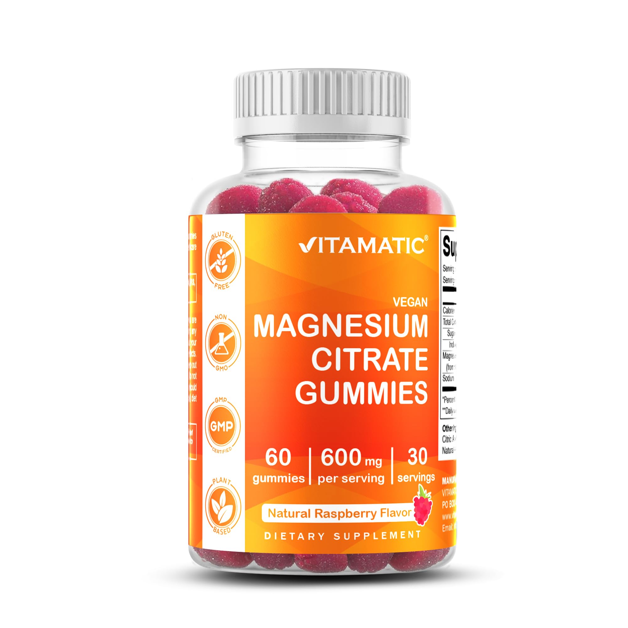 Gomitas Vitamatic de magnesio sabor frambuesa, 60 unidades veganas para bienestar diario.