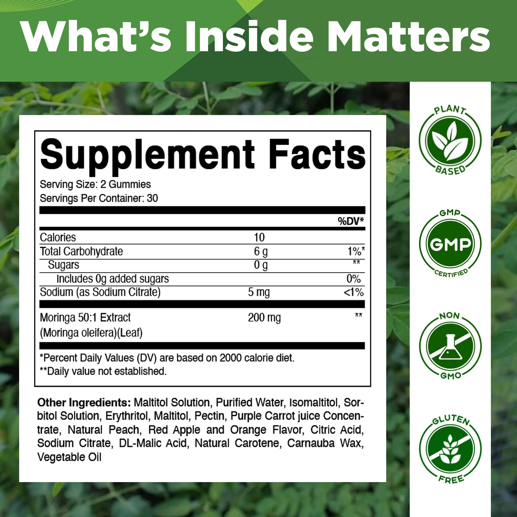 Vitamatic Gomitas moringa sabor manzana roja natural, fuente de nutrientes para apoyo diario.