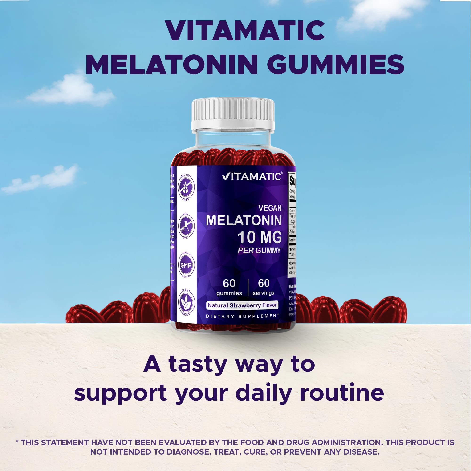 Gomitas veganas Vitamatic, sin colorantes artificiales, acción suave para la noche.