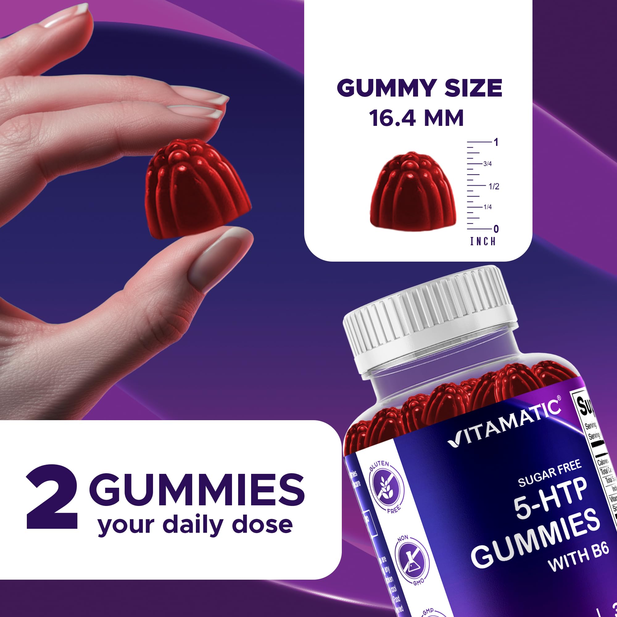 Gominolas de Vitamatic 5-HTP, sabor frambuesa natural.