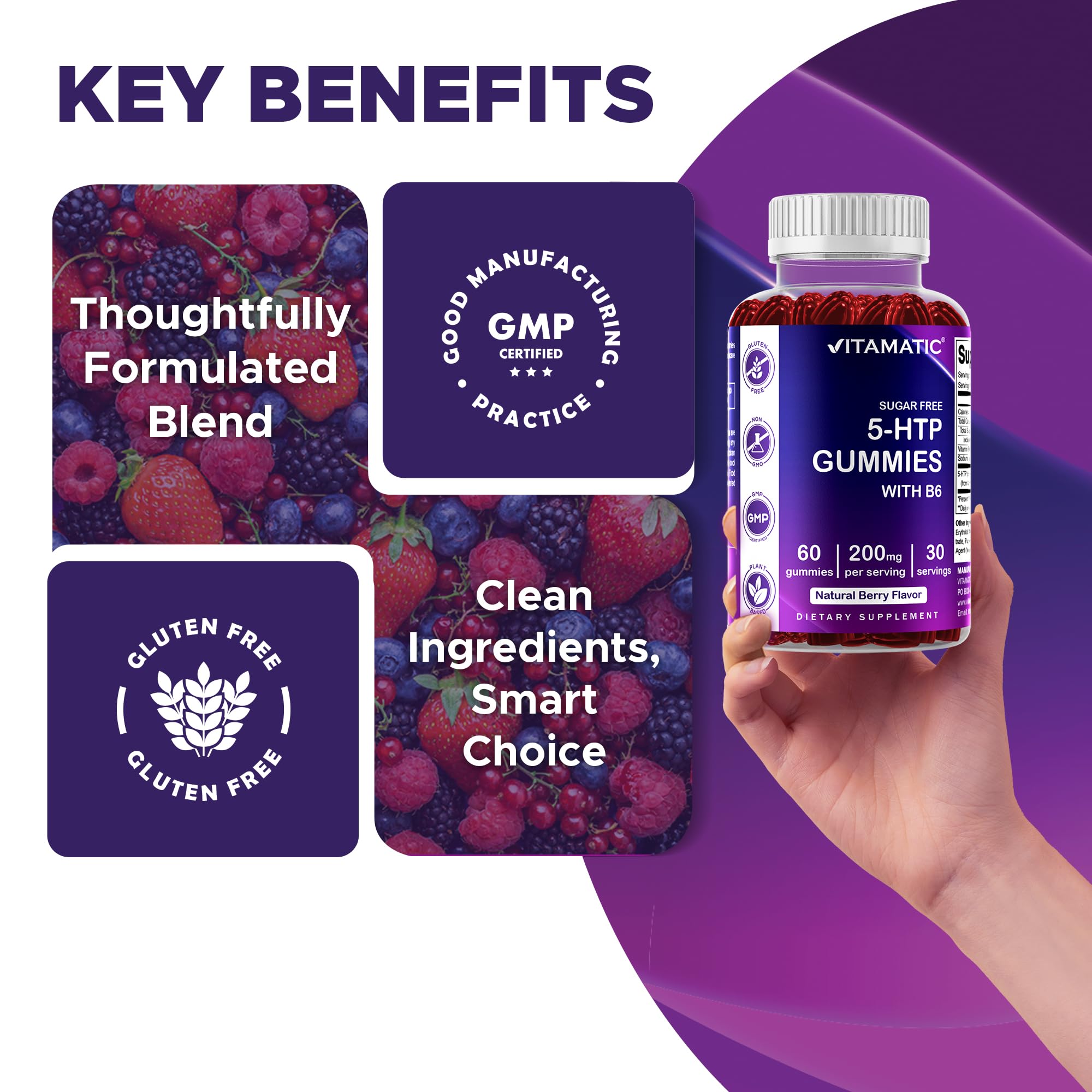 Opción sin gluten de Vitamatic 5-HTP.