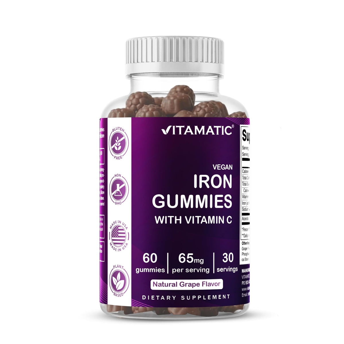 Vitamatic Hierro 65 mg gomitas sabor uva natural para consumo diario