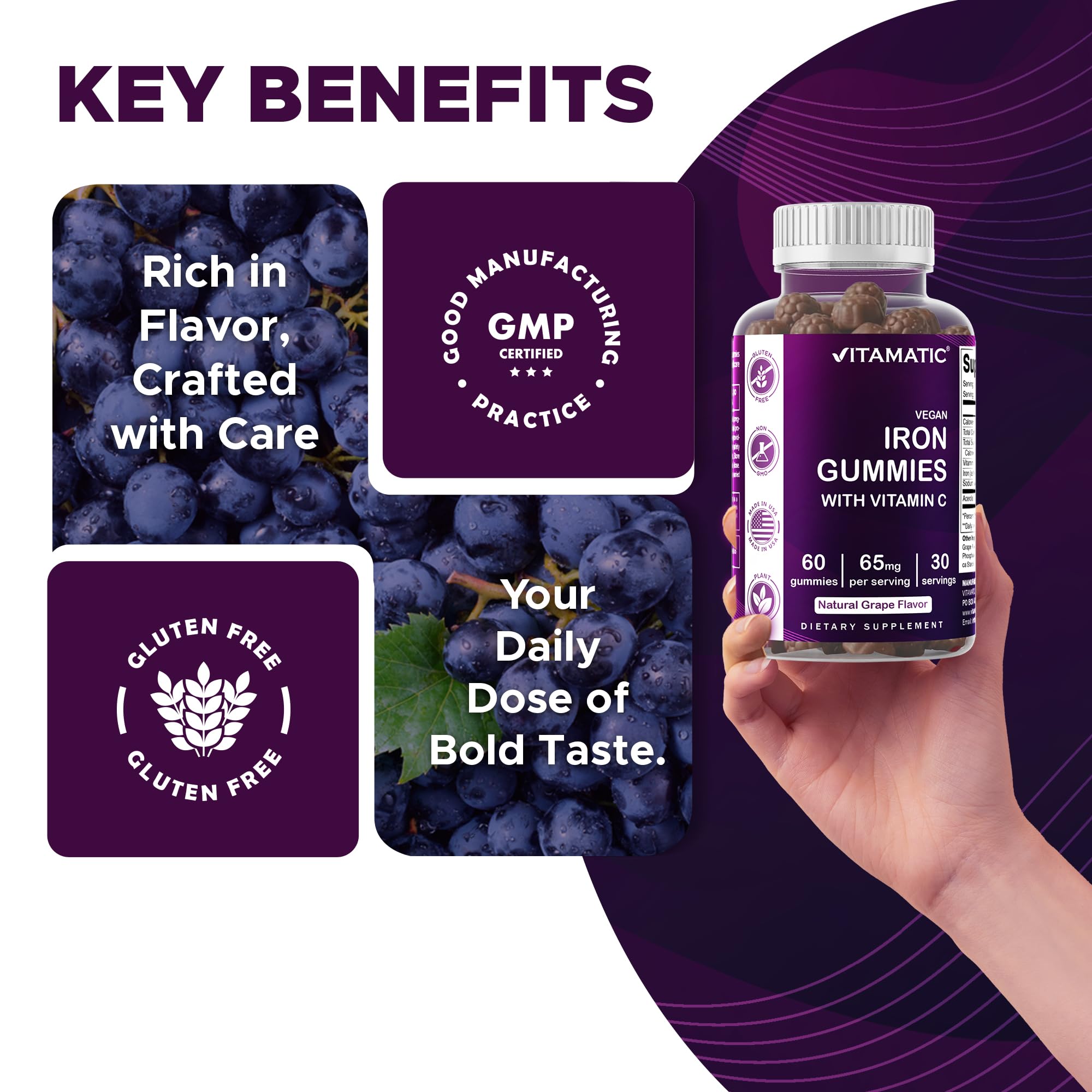 Gomitas Vitamatic Hierro 65 mg libres de almidón soja y levadura