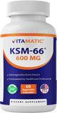 Vitamatic KSM-66 Ashwagandha frasco frente, energía suave para el día
