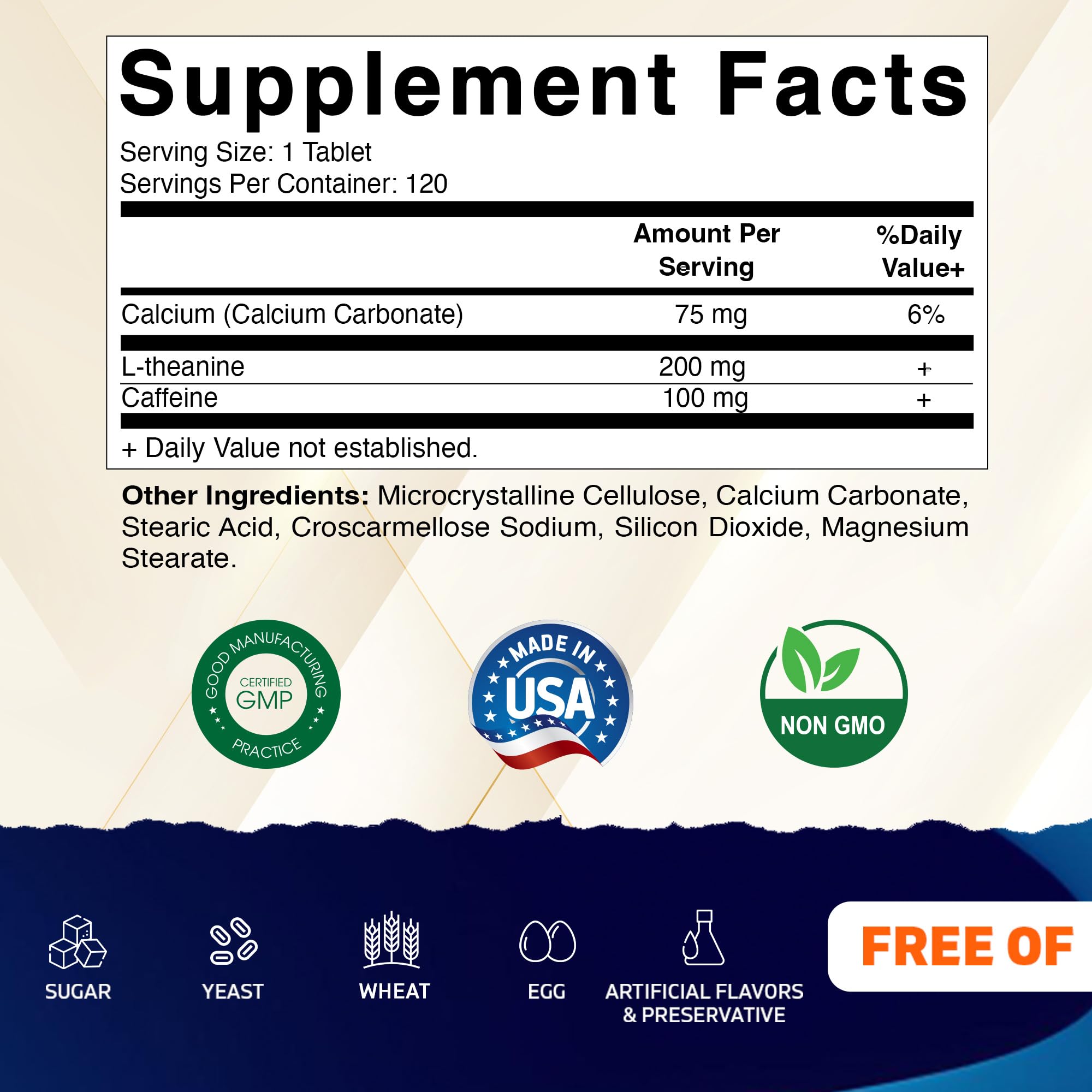Vitamatic L-Teanina 200mg con cafeína 100mg, etiqueta del producto, claridad mental a lo largo del día