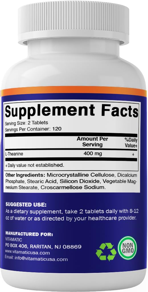 Vitamatic L-Theanine sello libre de gluten, opción apta para dietas.