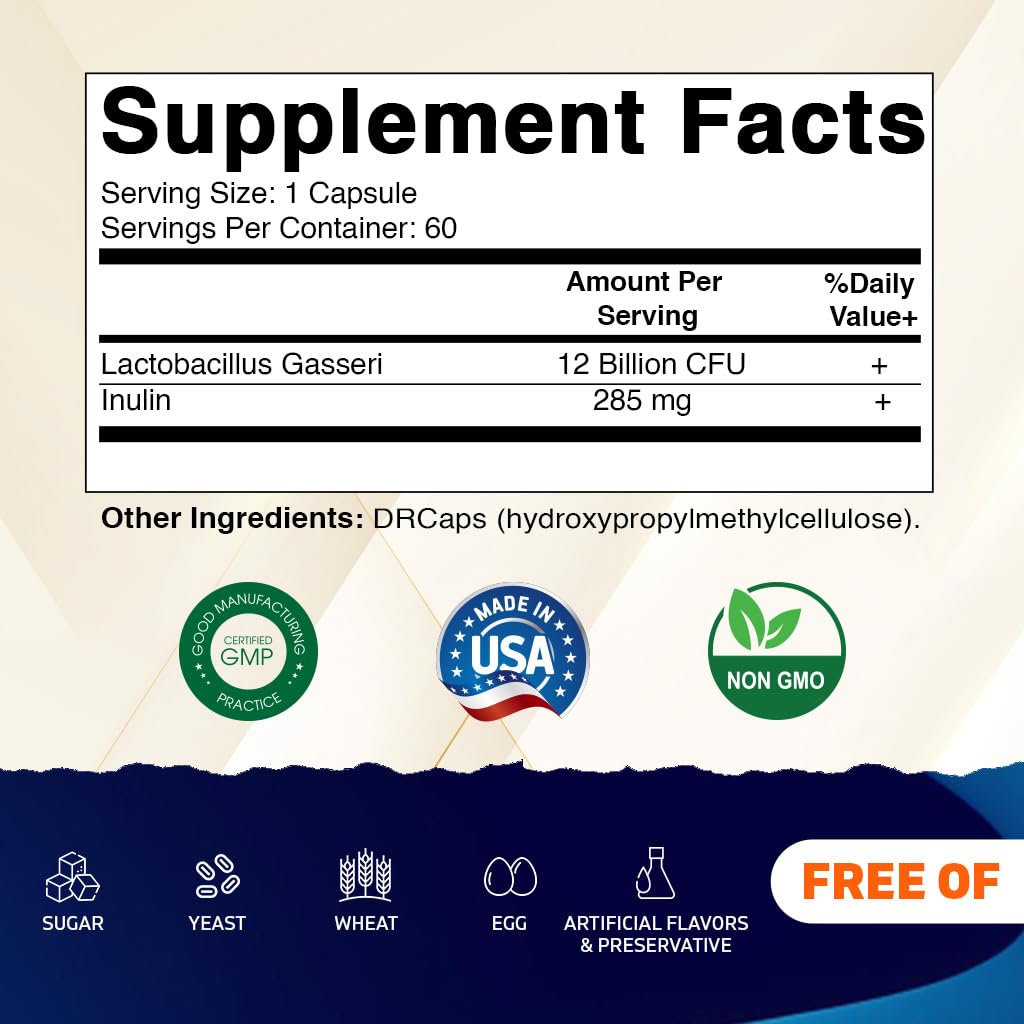 La etiqueta Vitamatic destaca inulina prebiótica y beneficios potenciales.