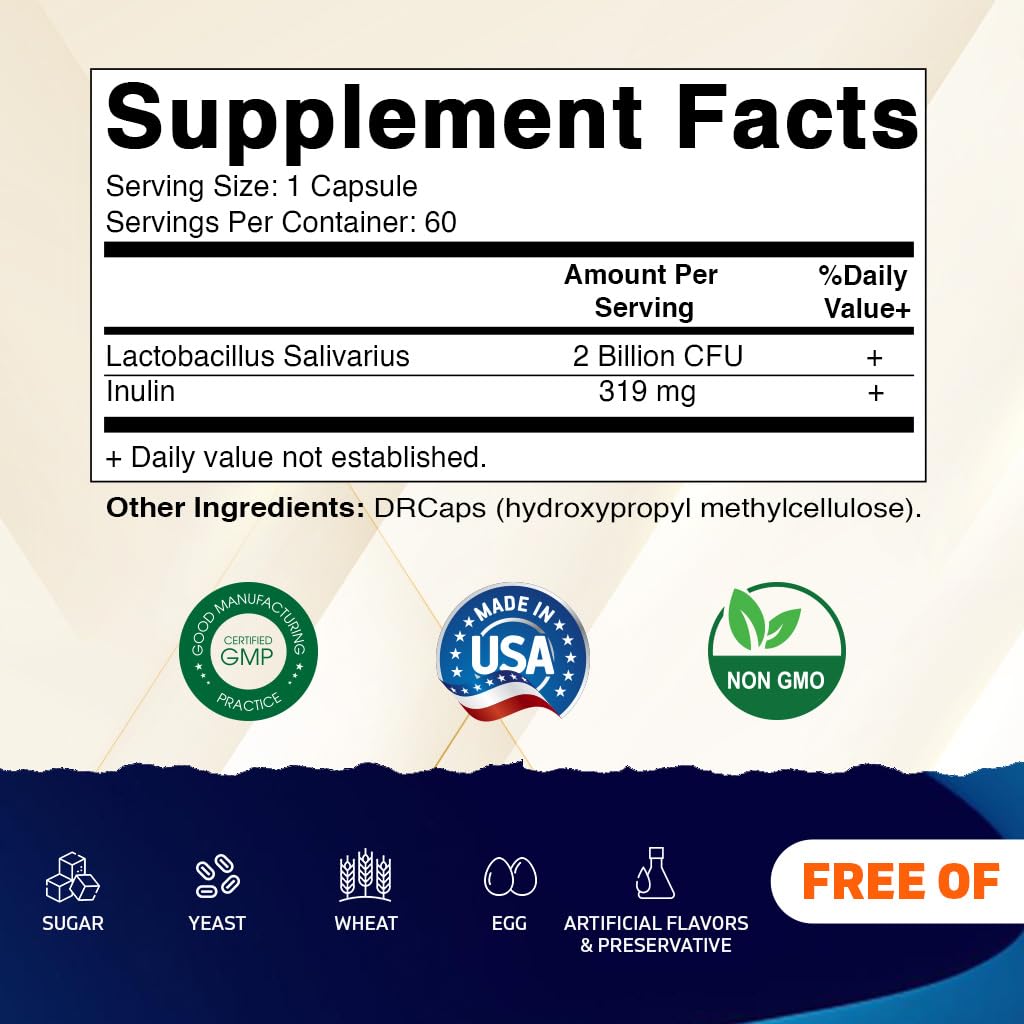 Vitamatic Lactobacillus Salivarius: dos mil millones por cápsula para apoyo digestivo diario.