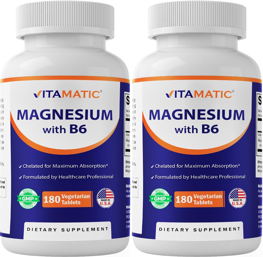 Vitamatic magnesio con B6, empaque de 180 tabletas vegetarianas para uso diario