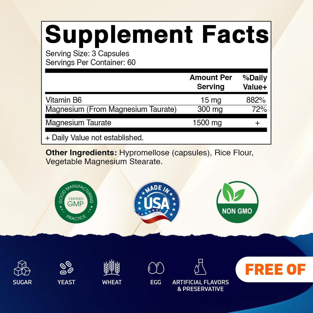 Vitamatic magnesio taurato frasco, etiqueta frontal destacando B6 para absorción.