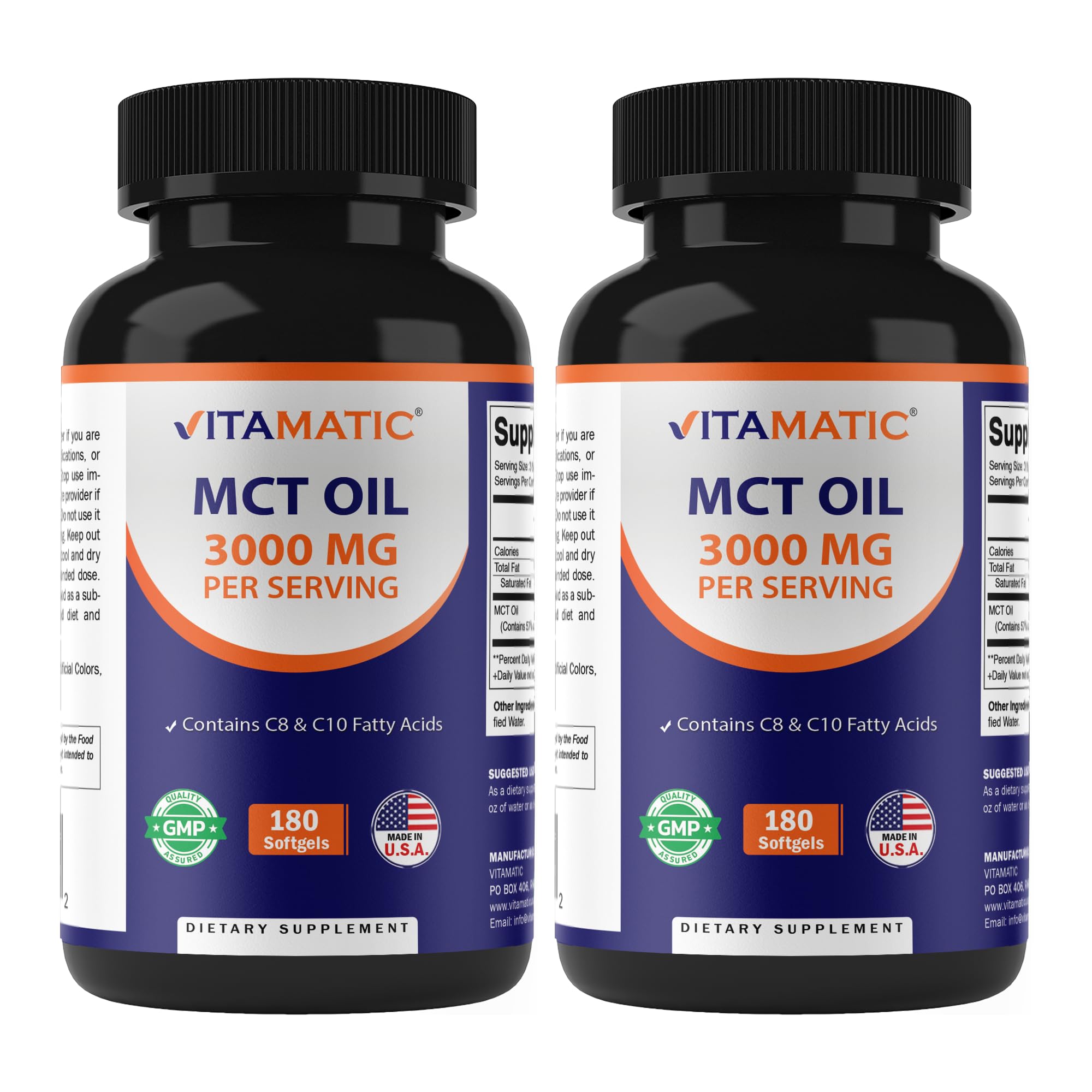 Vitamatic MCT Cápsulas: botella frontal, energía rápida para iniciar el día