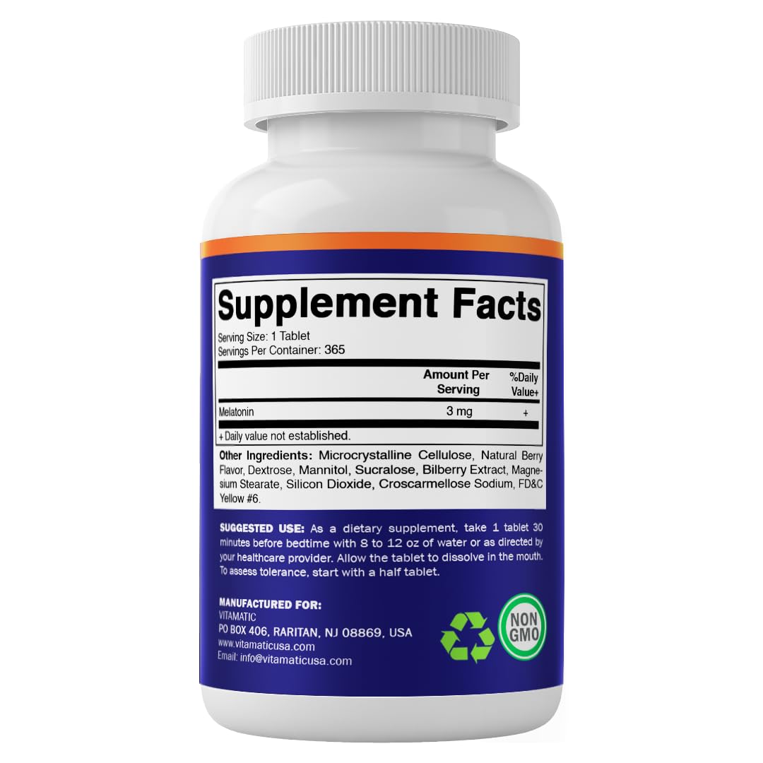Vitamatic Melatonina 3 mg, botella para uso nocturno