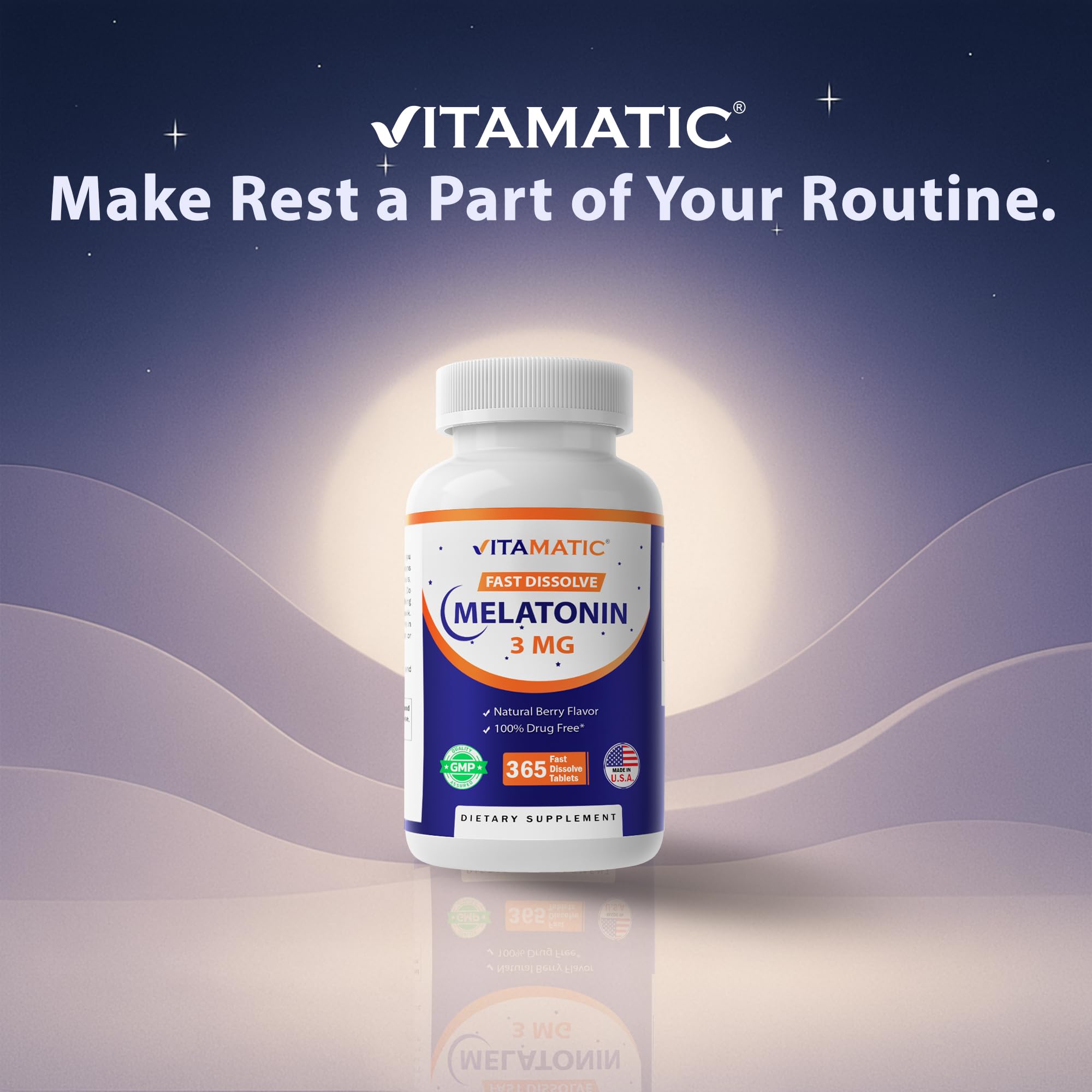 Vitamatic Melatonina 3 mg, envase de 365 tabletas, suministro anual