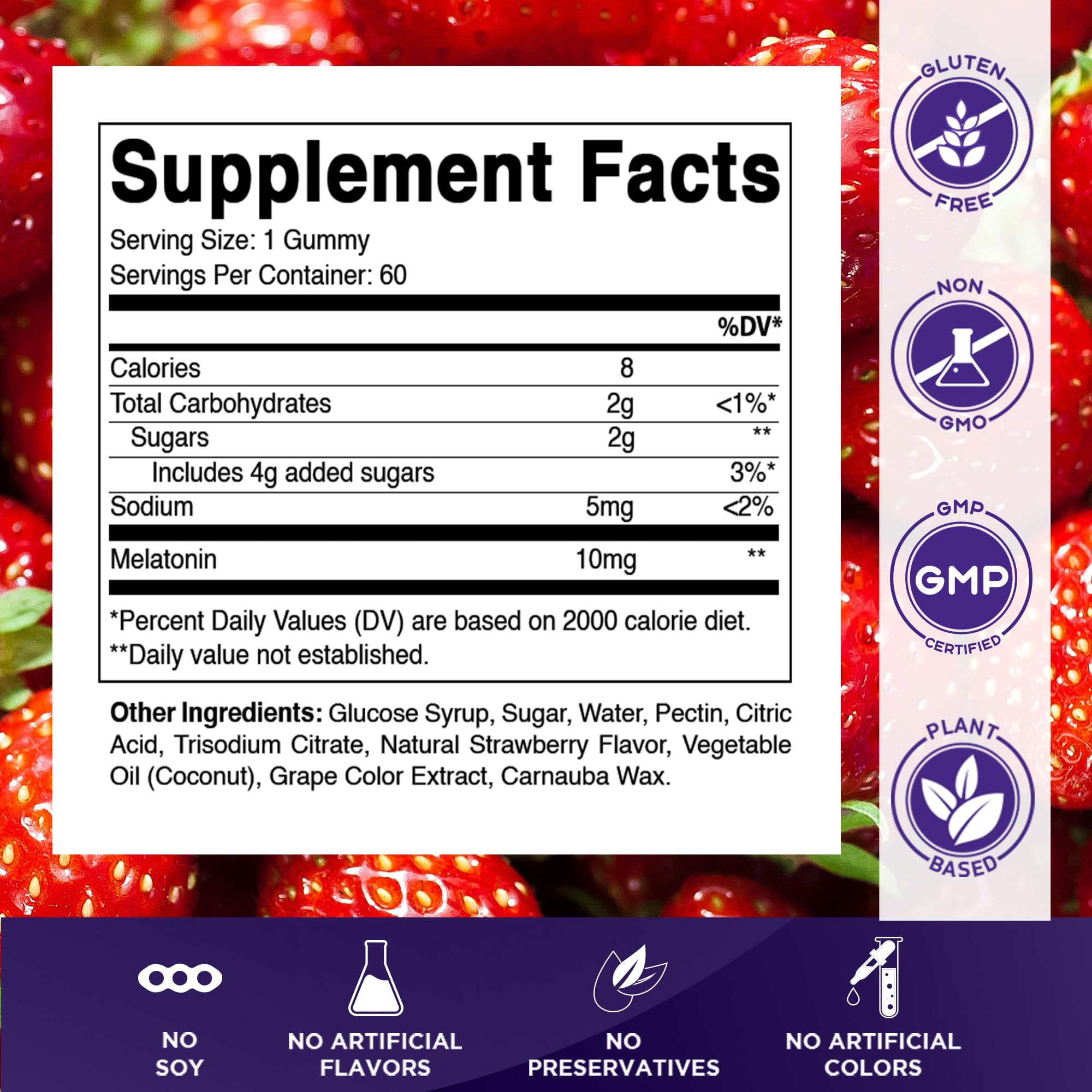 Vitamatic Melatonina 10 mg, etiqueta vegana visible, gomitas suaves para una ingesta cómoda.