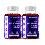 Vitamatic Melatonina 10 mg, frente del bote, gomitas sabor fresa para una experiencia agradable.