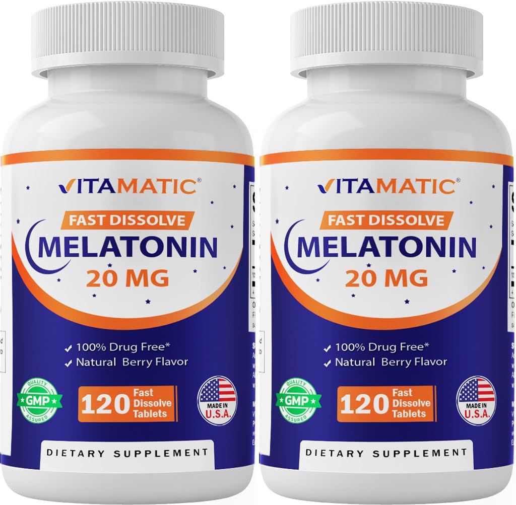 Vitamatic Melatonina 20 mg tableta disolución rápida para descanso nocturno.