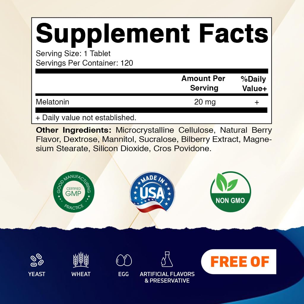 Tabletas de disolución rápida Vitamatic Melatonina 20 mg para dormir mejor
