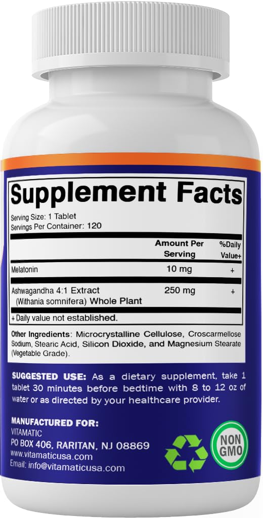 Vitamatic Melatonina con Ashwagandha uso nocturno para descansar mejor