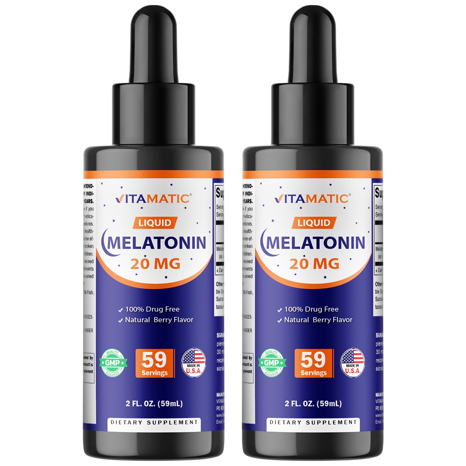 Vitamatic Melatonina Gotas: botella de 59 ml para descanso nocturno.