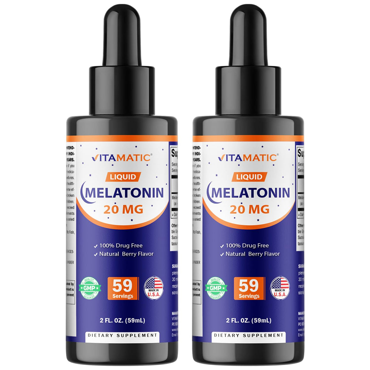 Vitamatic Melatonina Gotas: botella de 59 ml para descanso nocturno.