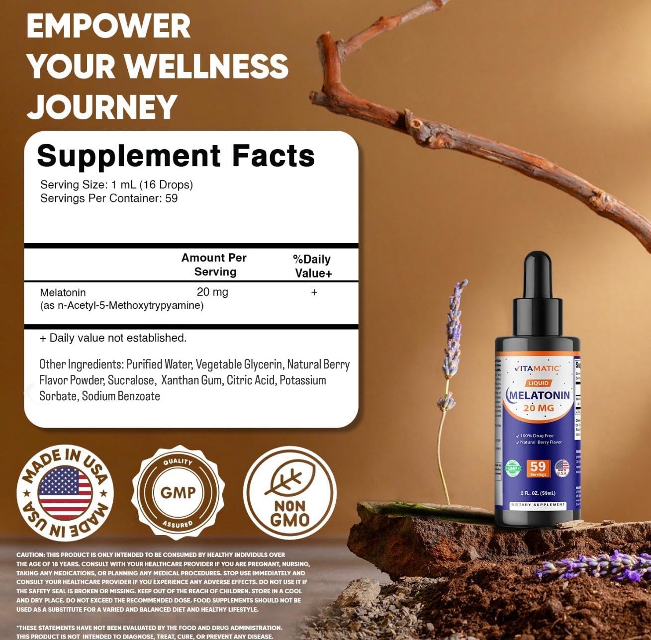 Vitamatic Melatonina Gotas: cuentagotas para dosificación precisa.