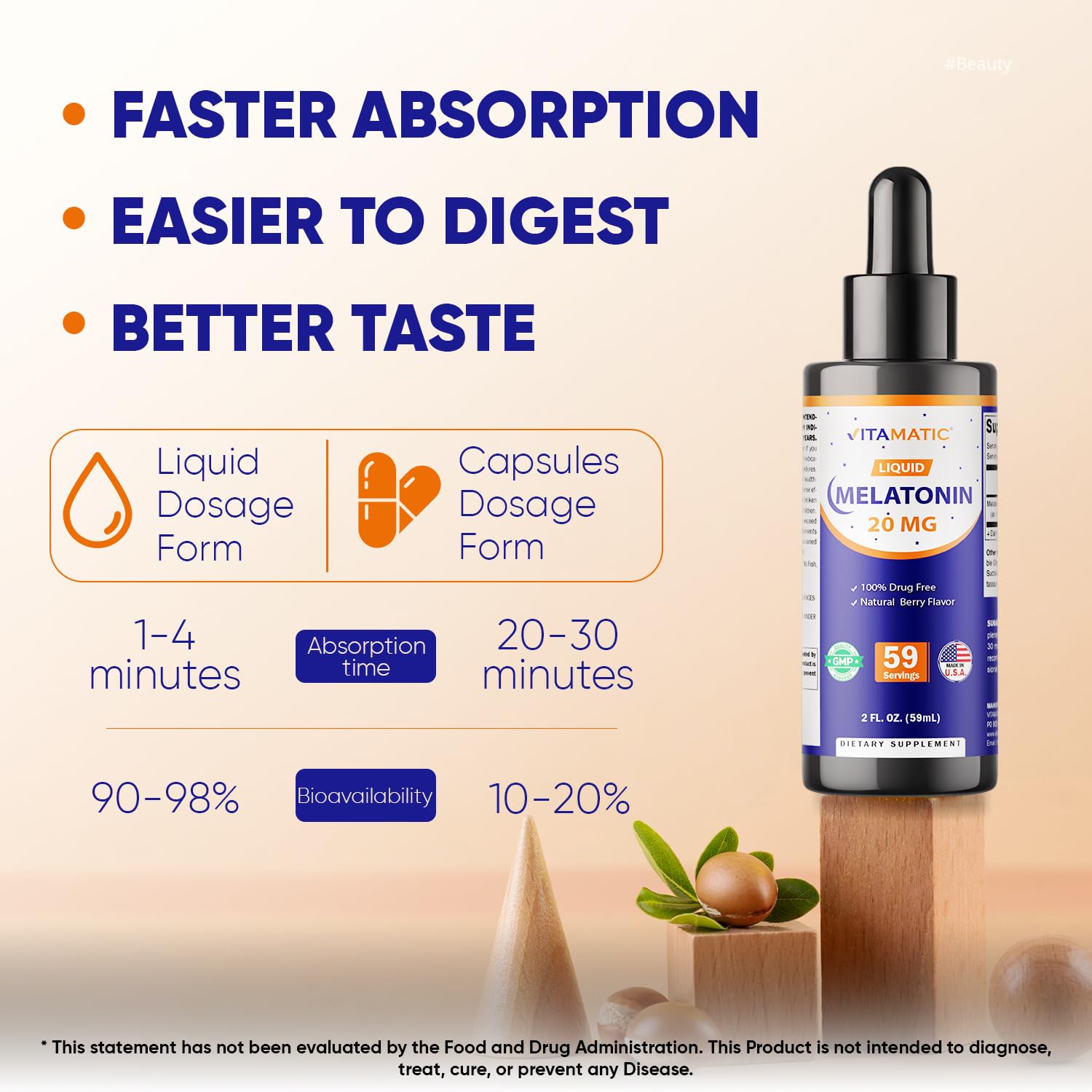 Vitamatic Melatonina Gotas: sabor baya natural para una experiencia agradable.