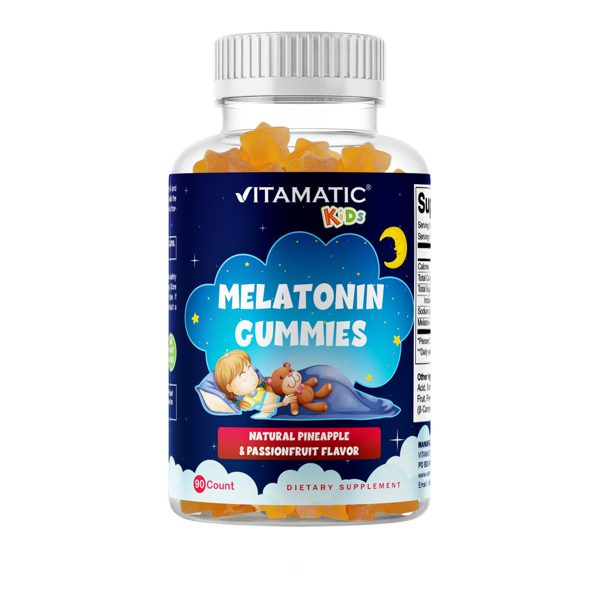Botella de Vitamatic Melatonina para Niños con 1 mg y sin azúcar.