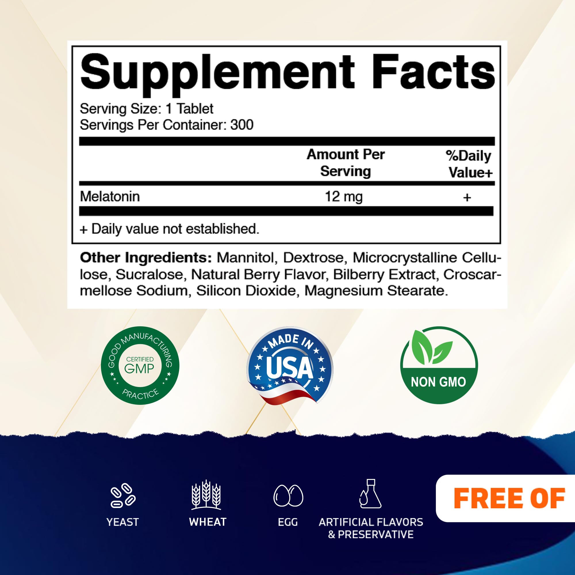 Tabletas Vitamatic Melatonina de 300 unidades, suministro diario cómodo
