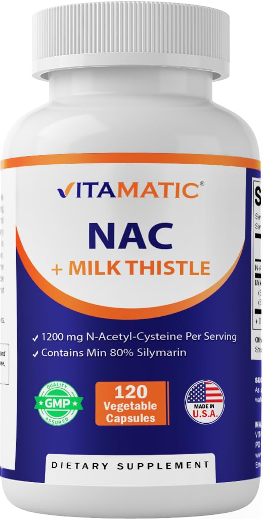 Vitamatic NAC cápsulas frente a la botella, apoyo para inmunidad y salud respiratoria