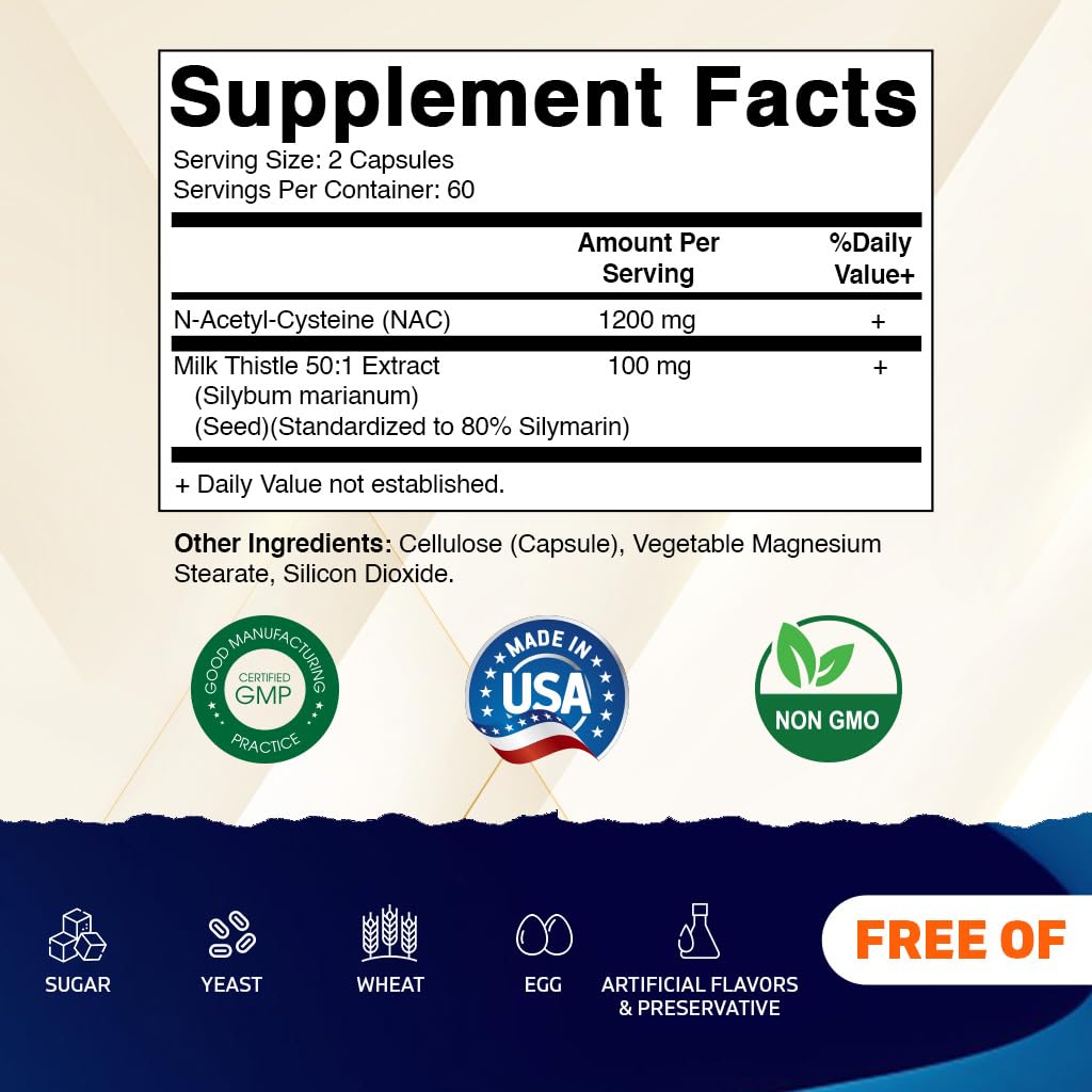Vitamatic NAC etiqueta frontal, muestra la fórmula de 1200 mg por porción
