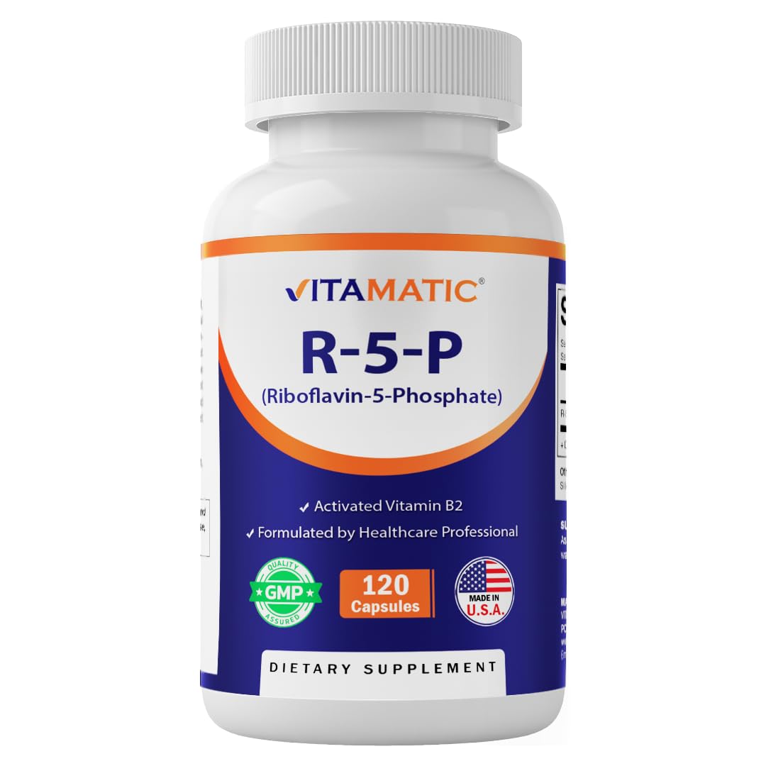 Vitamatic R-5-P, botella de cápsulas vegetarianas, apoyo al metabolismo de la energía.