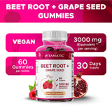 Vitamatic Remolacha Gummies: empaque de 60 gomitas para una dosis diaria conveniente.