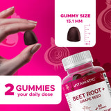 Vitamatic Remolacha Gummies: sabor frambuesa y granada para una experiencia agradable durante el día.
