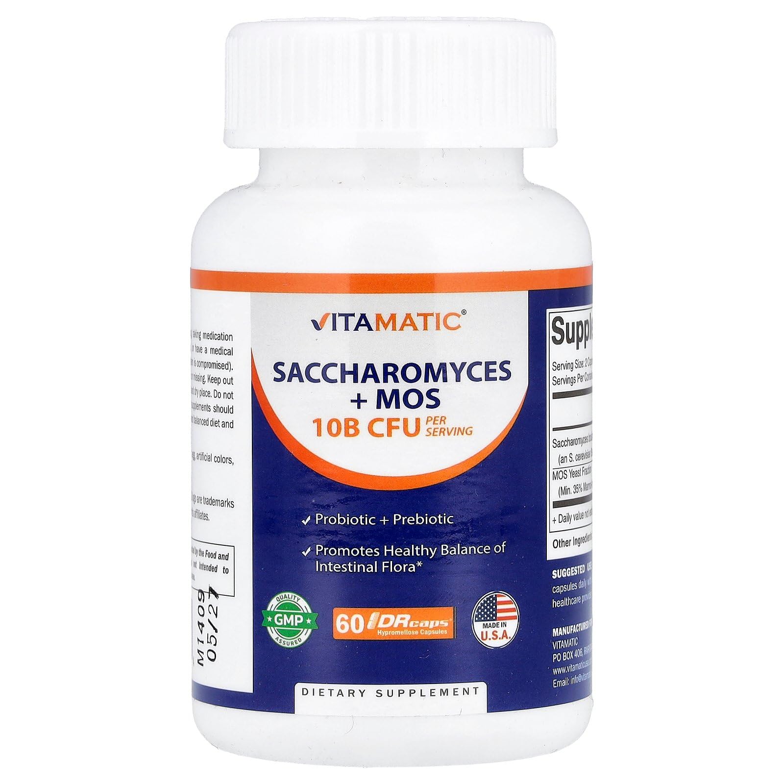 Vitamatic Saccharomyces boulardii Probiotico 10B, cápsulas DR, posible apoyo a la salud intestinal