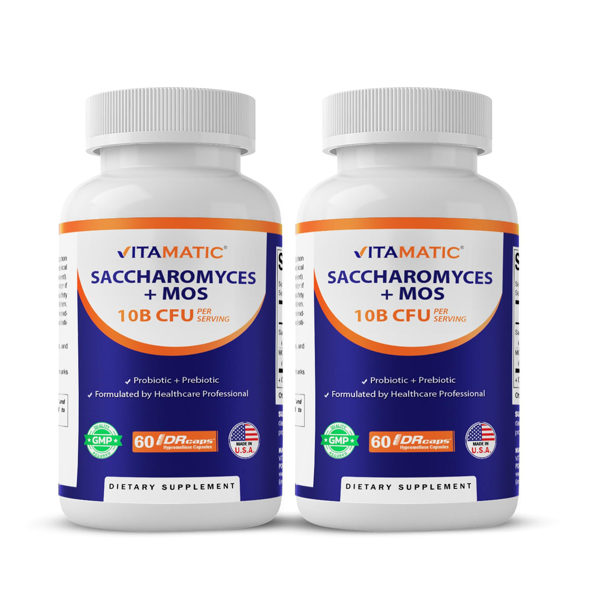 Vitamatic Saccharomyces Boulardii Probiotico botella frontal para apoyo intestinal
