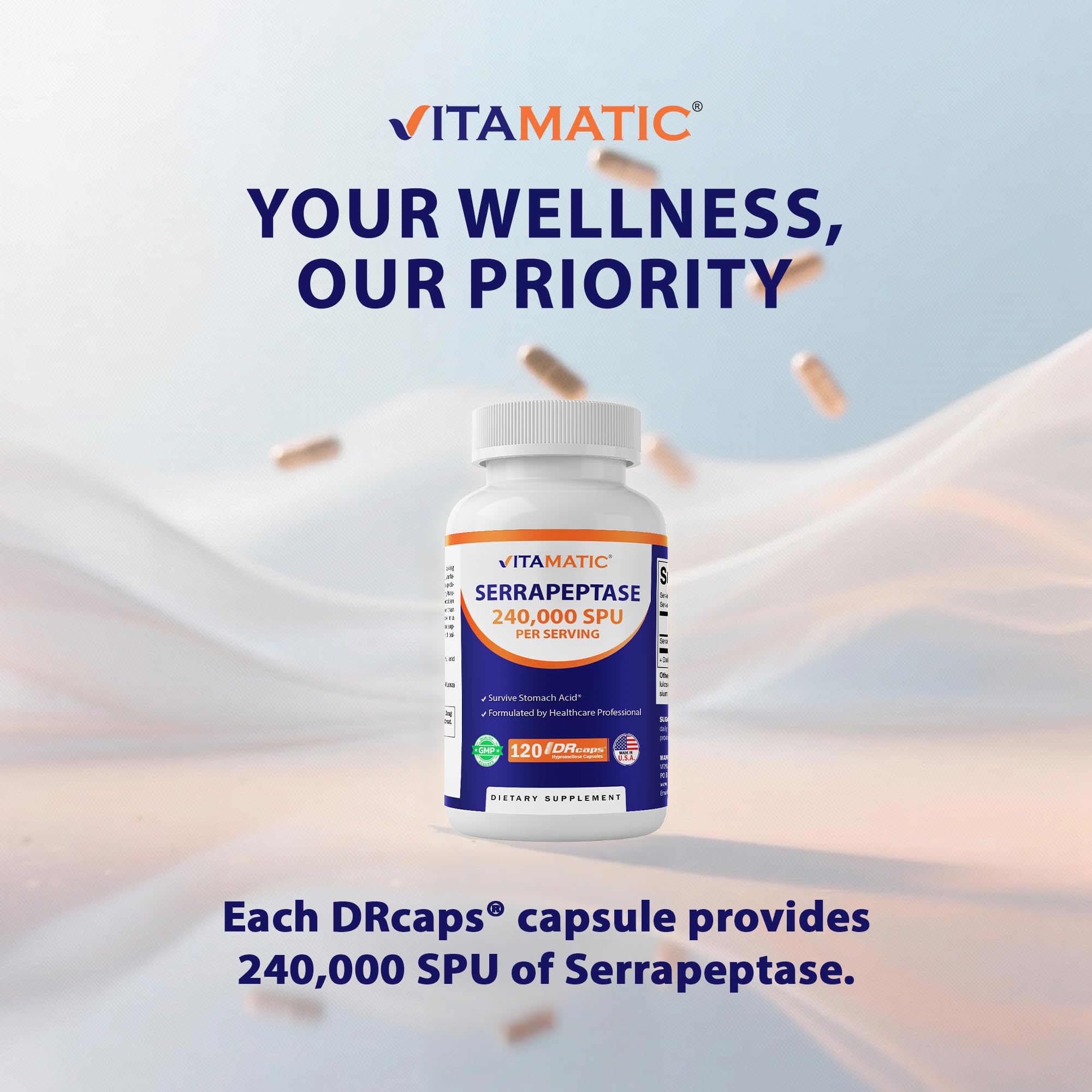 Vitamatic Serrapeptase: etiqueta sin gluten