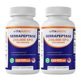 Vitamatic Serrapeptase frasco con cápsulas de liberación retardada.